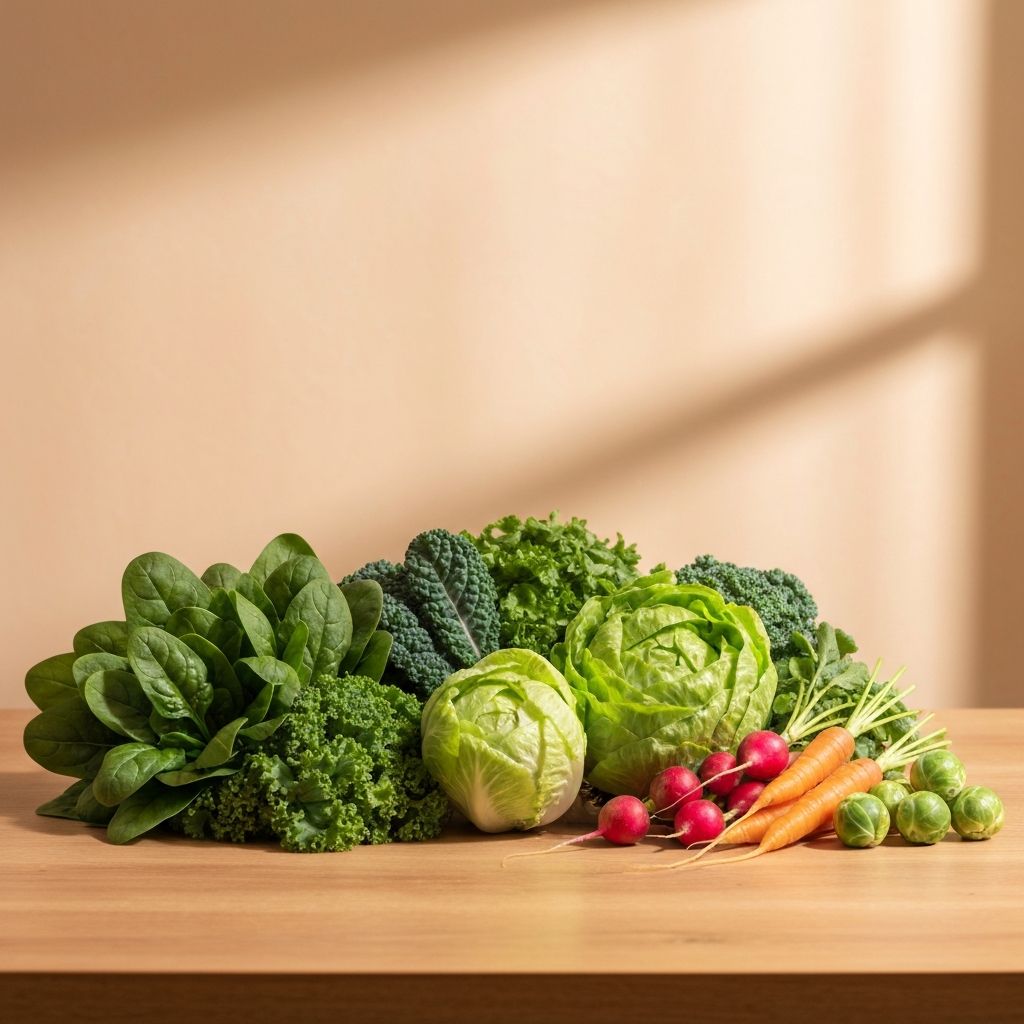 Frisches grünes Blattgemüse und Kräuter