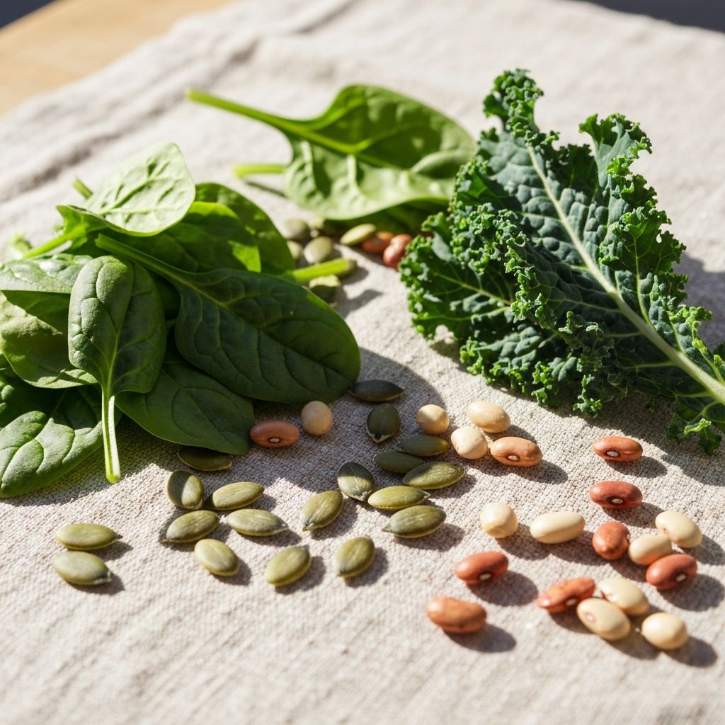 Dunkelgrünes Gemüse und Samen